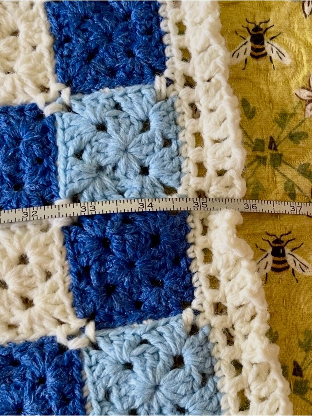 Handmade Crochet Checkerboard Baby Blanket, Navy/Blue/White, Acrylic, 36” x 36” - Picture 7 of 7